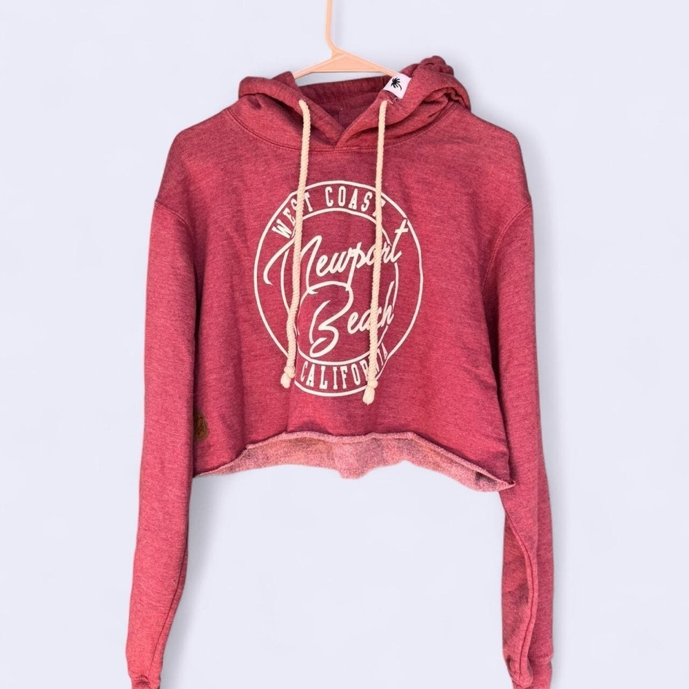 Pop Surf Newport Beach Cropped Hoodie West Coast Graphic Pink Size L